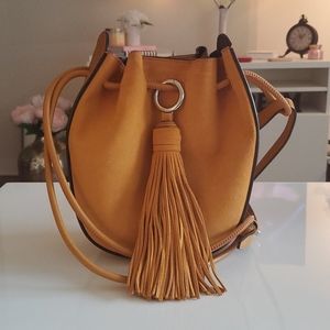 REBECCA MINKOFF SUEDE LULU CROSSBODY YELLOW GOLD